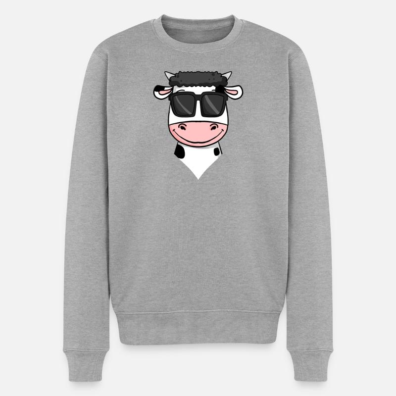 Kuh mit Sonnenbrille - Männer Premium Bio Pullover - Grau meliert