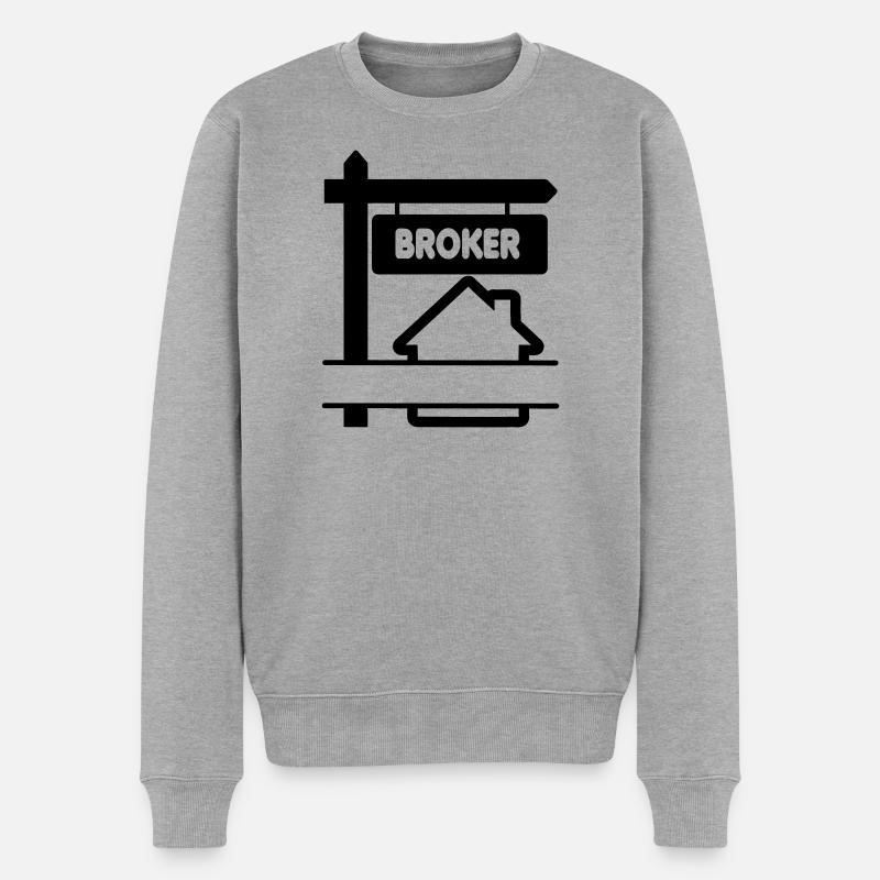 Logo Broker mit Text BROKER - Männer Premium Bio Pullover - Grau meliert