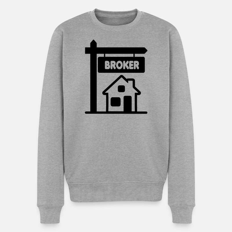 Broker mit Text BROKER - Männer Premium Bio Pullover - Grau meliert