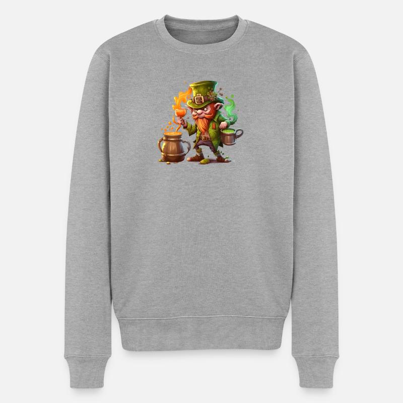 Grinsender Leprechaun Kobold - Männer Premium Bio Pullover - Grau meliert