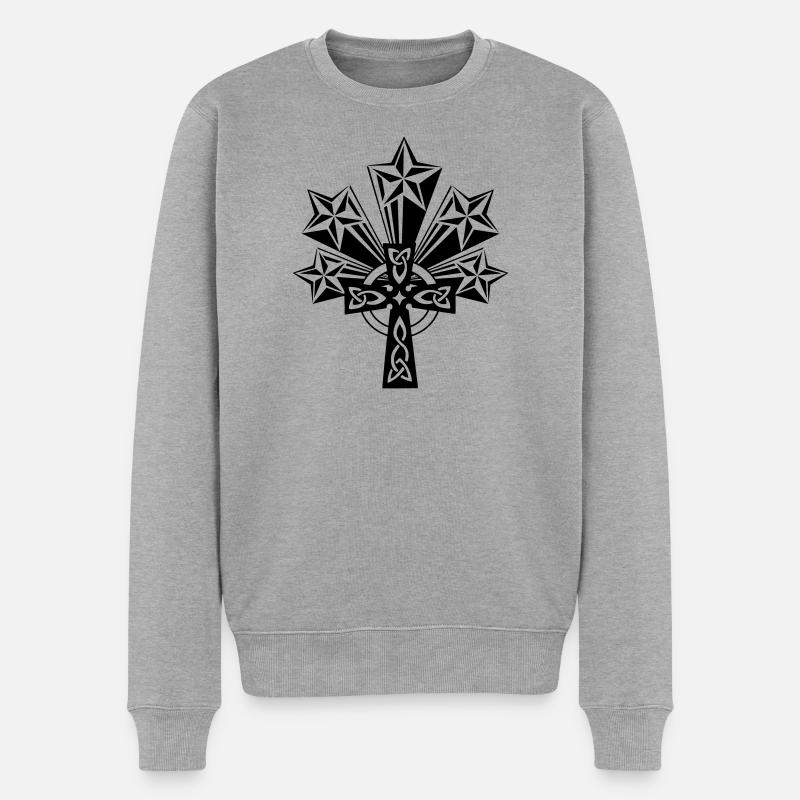 Keltisches Kreuz 5 Sterne - Männer Premium Bio Pullover - Grau meliert