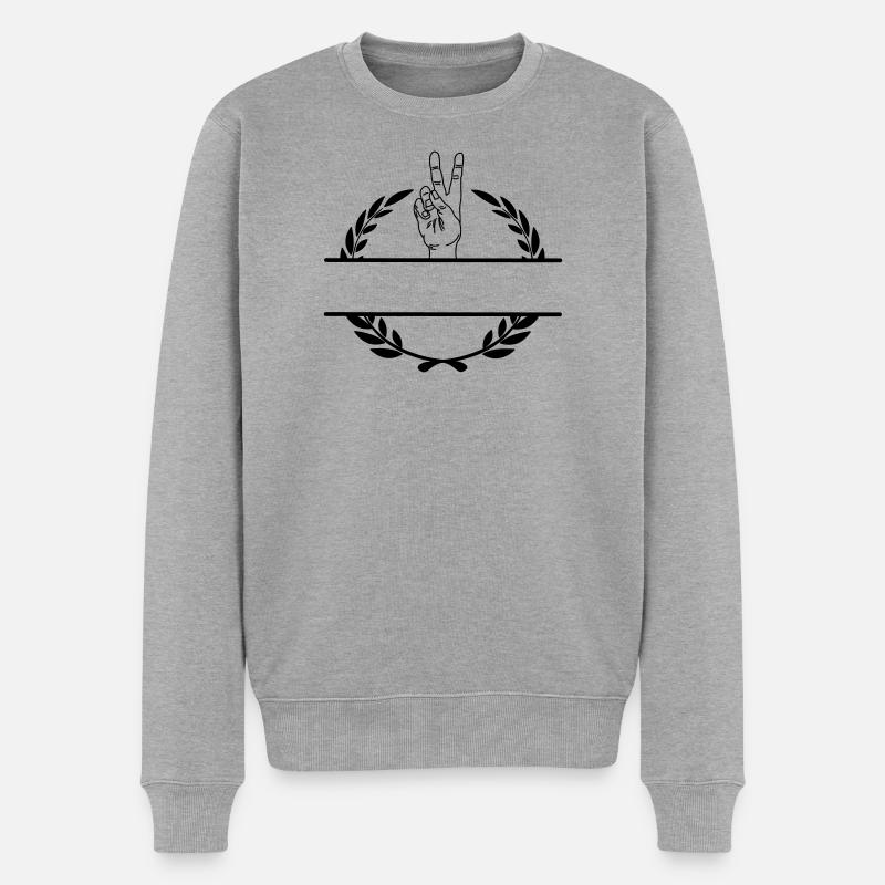 Friedenszeichenhand im Lorbeerkranzmonogramm - Männer Premium Bio Pullover - Grau meliert