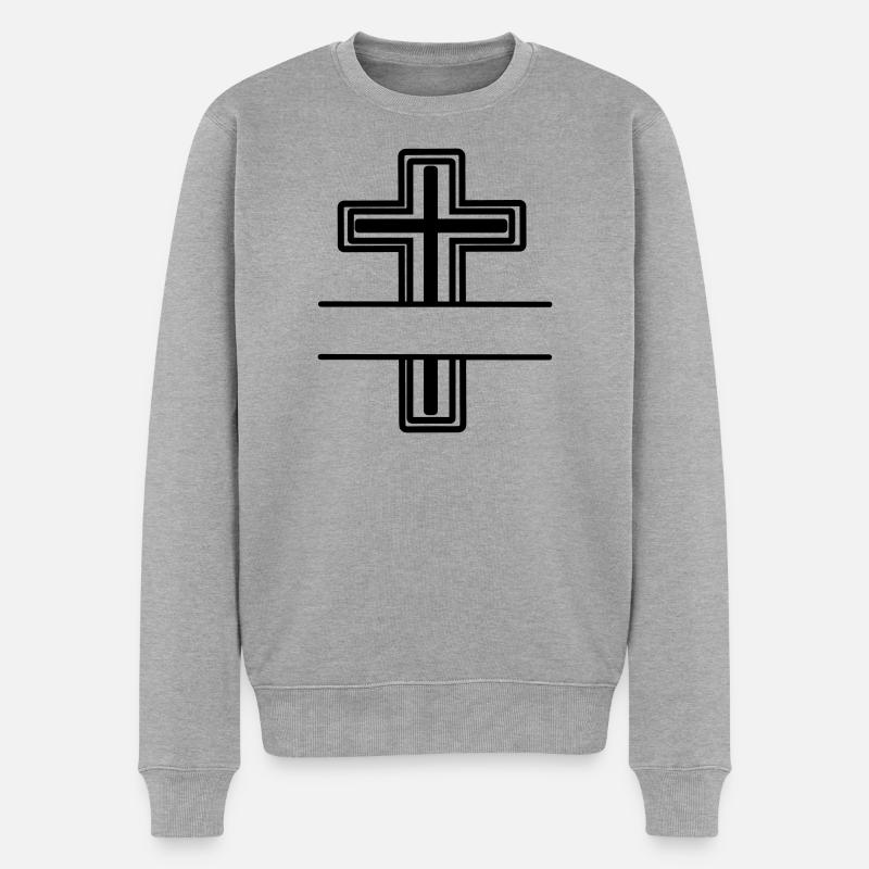 Monogramm-Kreuz - Männer Premium Bio Pullover - Grau meliert