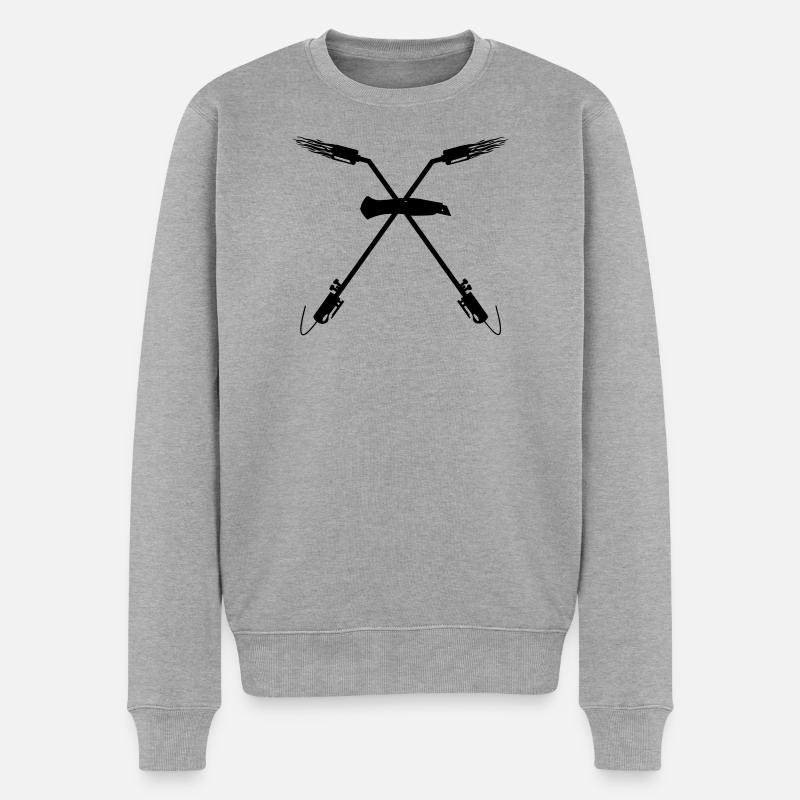 Zwei gekreuzte Gasbrenner Stanley Messer - Männer Premium Bio Pullover - Grau meliert