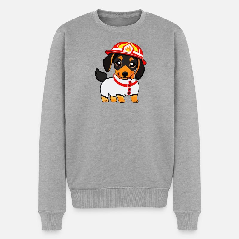 Dachshund en tant que pompier - Pull Premium bio Homme - gris chiné