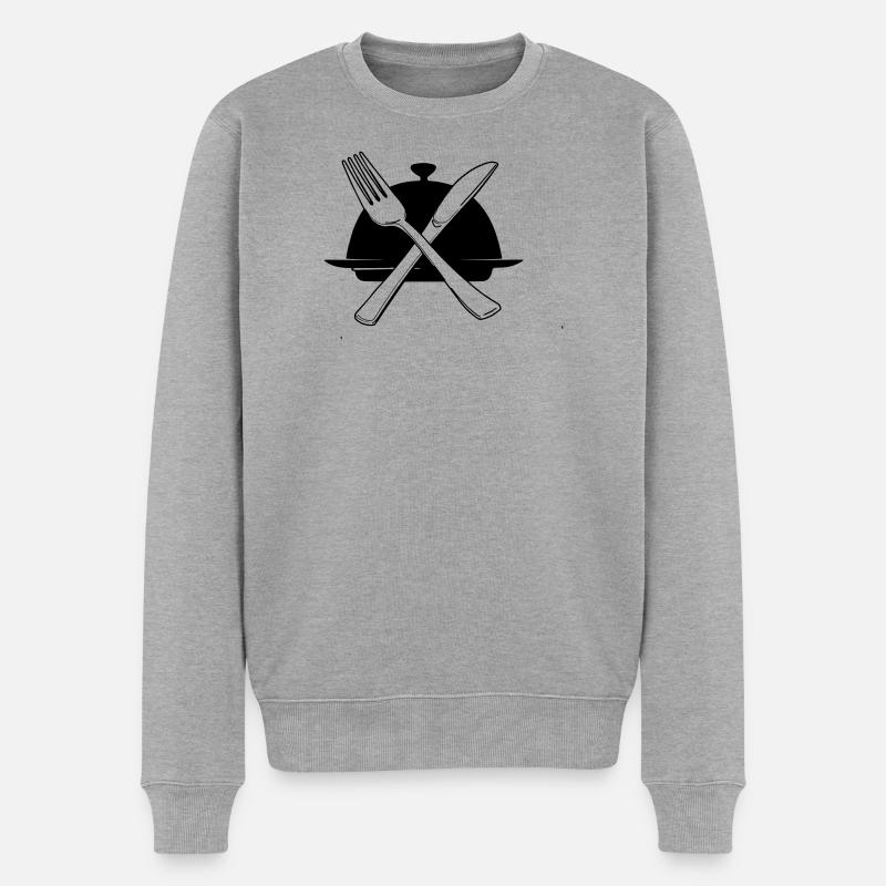 Bol avec couteau et fourchette - Pull Premium bio Homme - gris chiné
