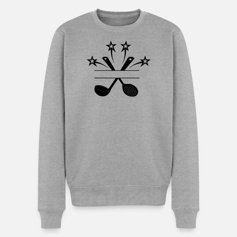 Schaumlöffel und Suppenlöffel 4 Sterne - Männer Premium Bio Pullover - Grau meliert
