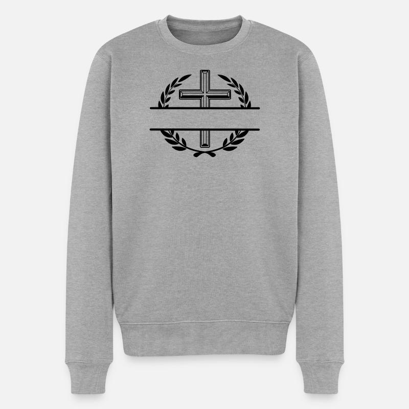 Couronne de laurier avec découpe croisée - Pull Premium bio Homme - gris chiné