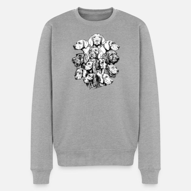 Chiens pointant des objets cachés - Pull Premium bio Homme - gris chiné