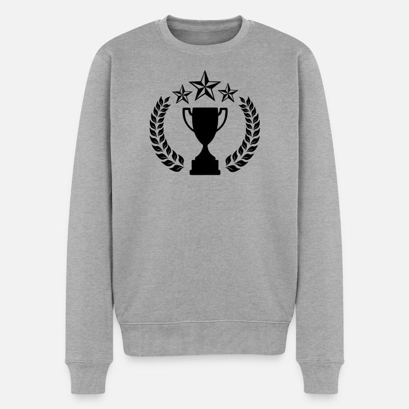 Lorbeerkranz mit oben drei Sternen - Männer Premium Bio Pullover - Grau meliert