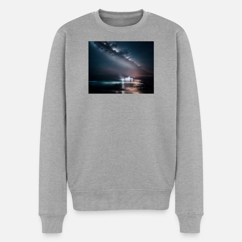 Shiff bei Nacht - Männer Premium Bio Pullover - Grau meliert