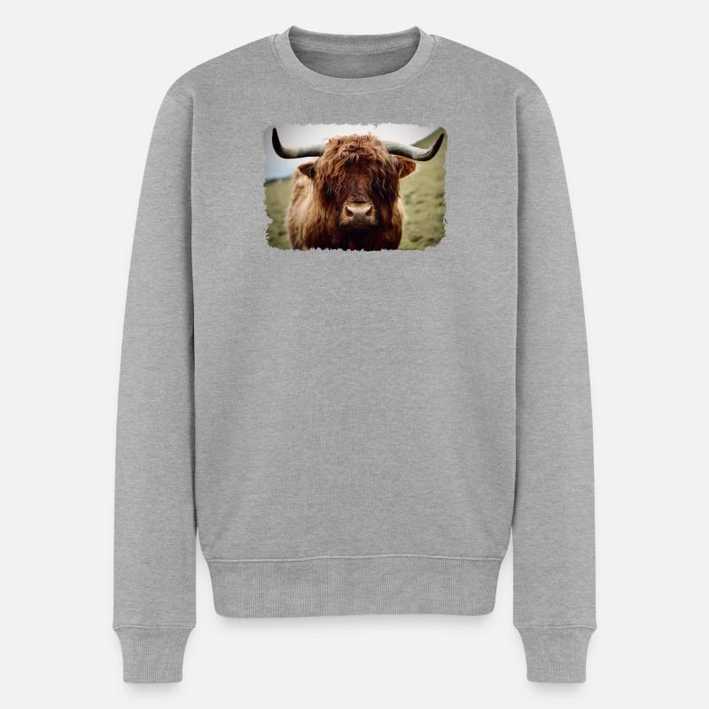 Hochlandrind - Männer Premium Bio Pullover - Grau meliert