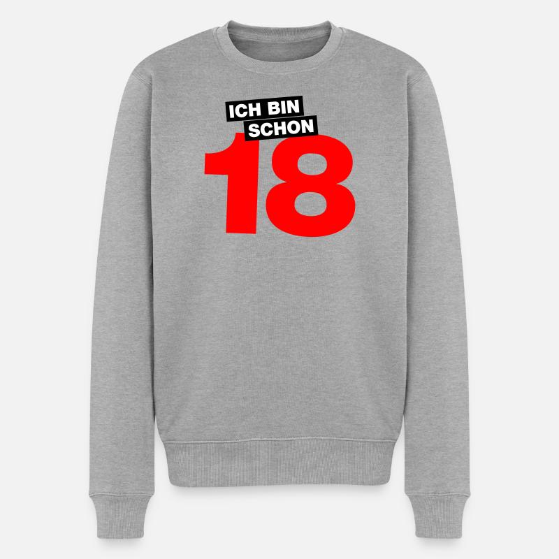 Ich bin schon 18 - Männer Premium Bio Pullover - Grau meliert