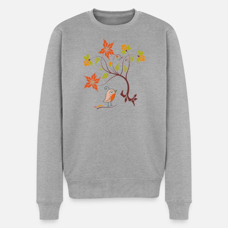 Blumenranke mit Vögelchen - Männer Premium Bio Pullover - Grau meliert