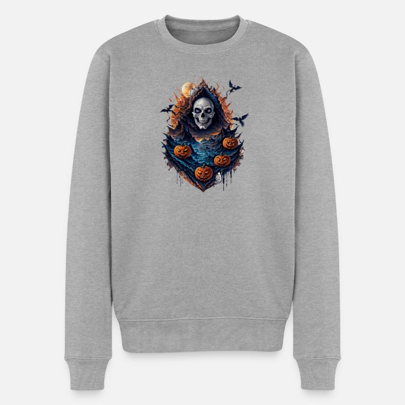 Vampir Halloween Geist Kürbis - Männer Premium Bio Pullover - Grau meliert
