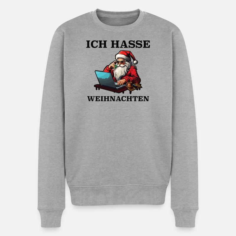 Weihnachts-Hass Santa am Laptop - Männer Premium Bio Pullover - Grau meliert