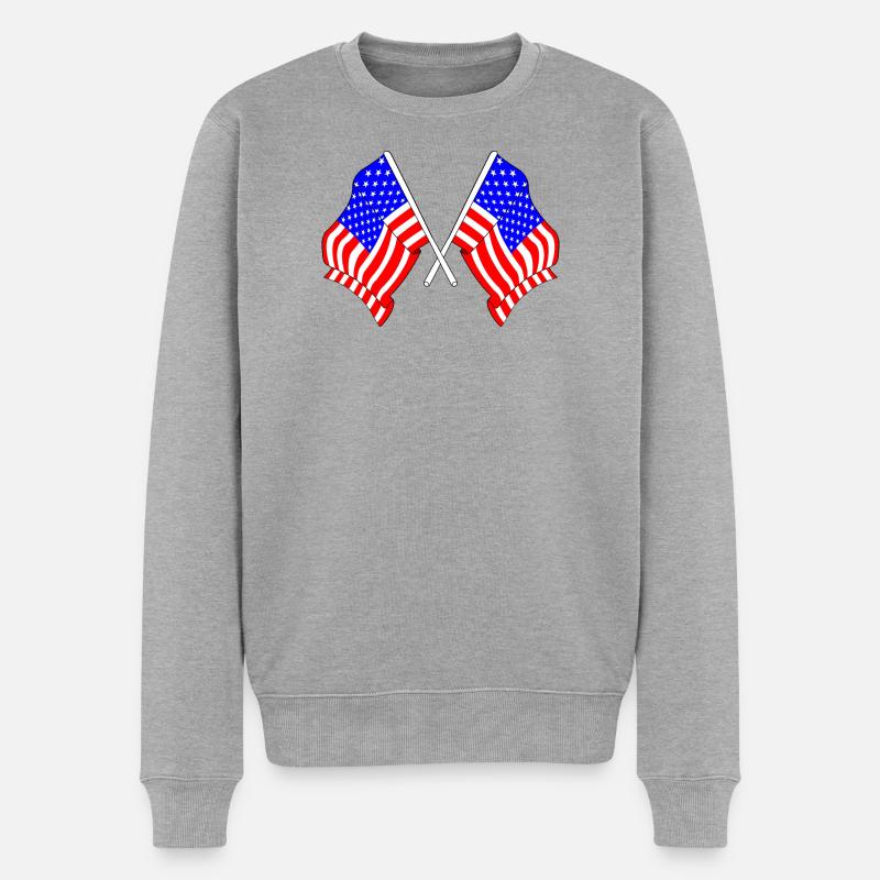 Deux drapeaux des États-Unis - Pull Premium bio Homme - gris chiné