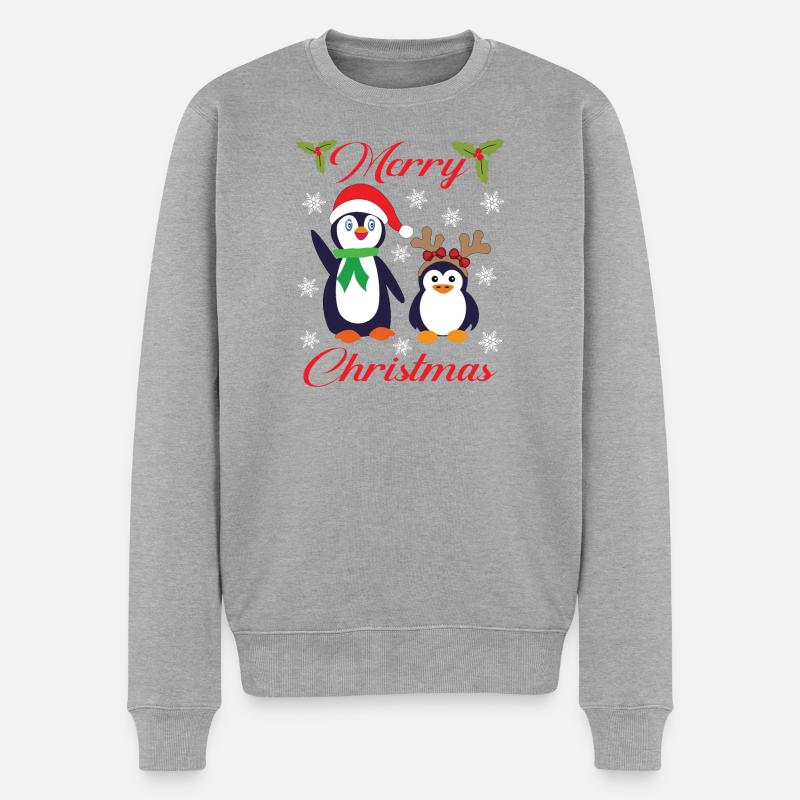 MERRY CHRISTMAS MIT WEIHNACHTLICHEN PINGUINEN - Männer Premium Bio Pullover - Grau meliert