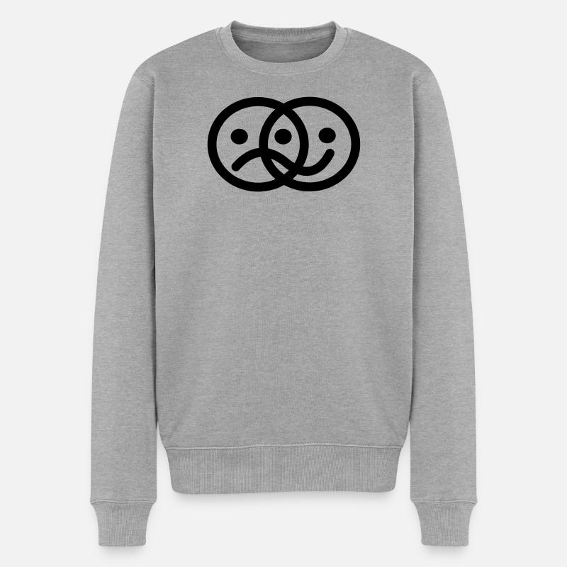 Smiley-Gesicht düster und fröhlich - Männer Premium Bio Pullover - Grau meliert