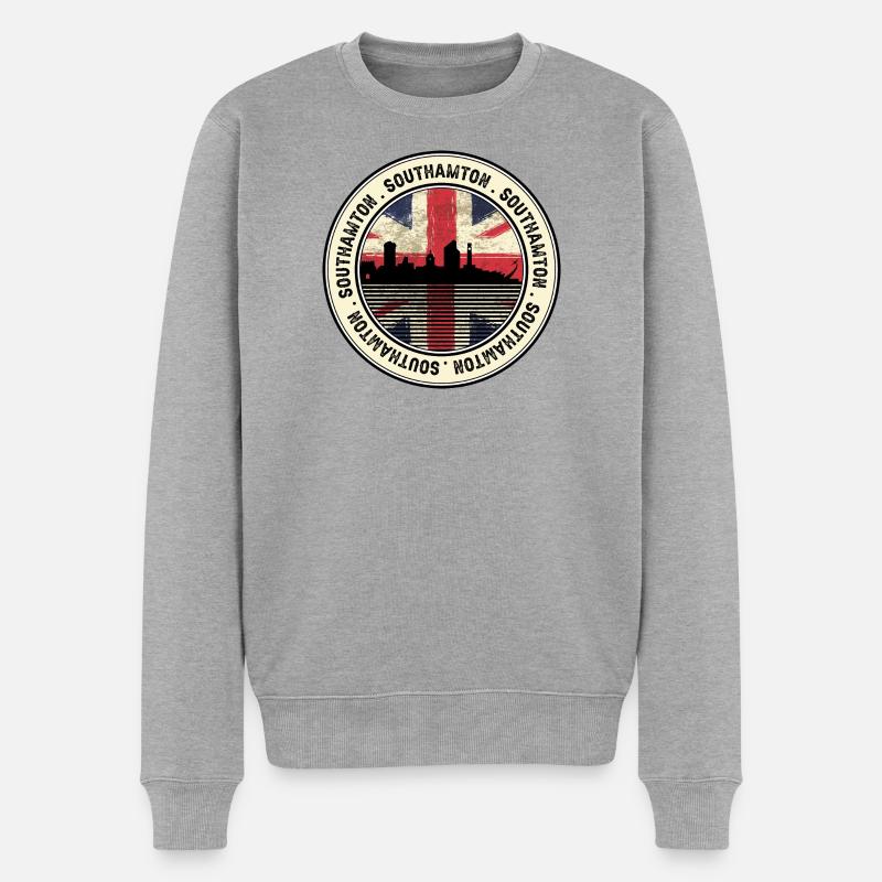 Southampton Skyline Union Jack Siegel - Männer Premium Bio Pullover - Grau meliert