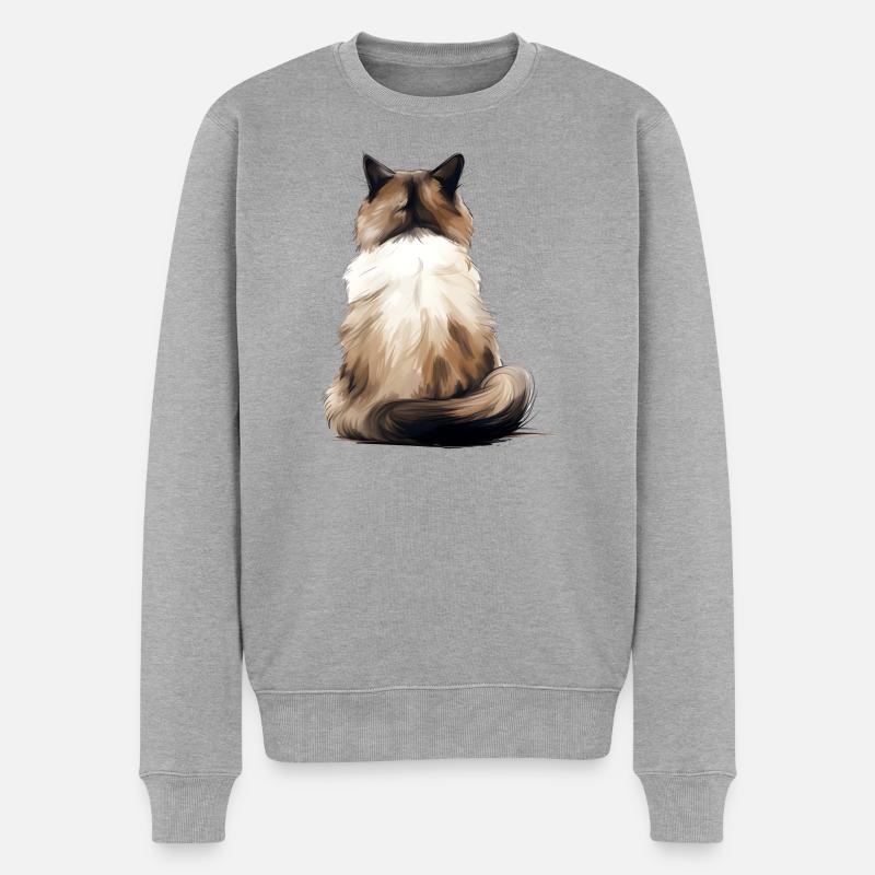 Birma-Katze - Männer Premium Bio Pullover - Grau meliert