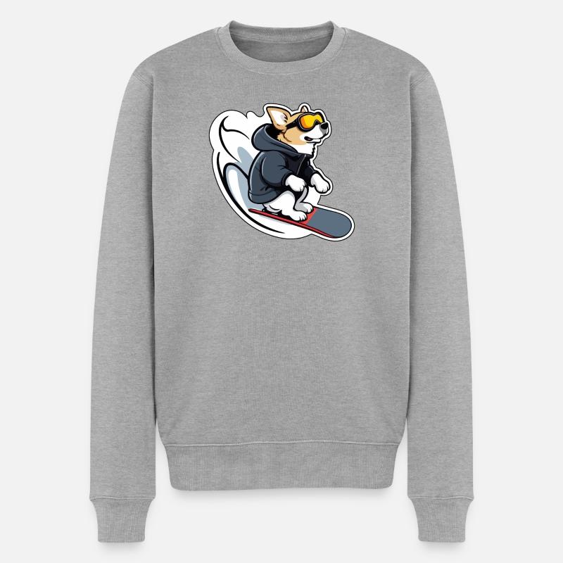 Snowboard Hund - Männer Premium Bio Pullover - Grau meliert