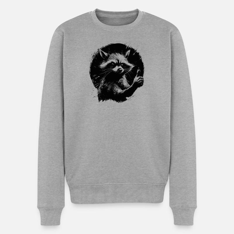 Verrückter Waschbär - Männer Premium Bio Pullover - Grau meliert