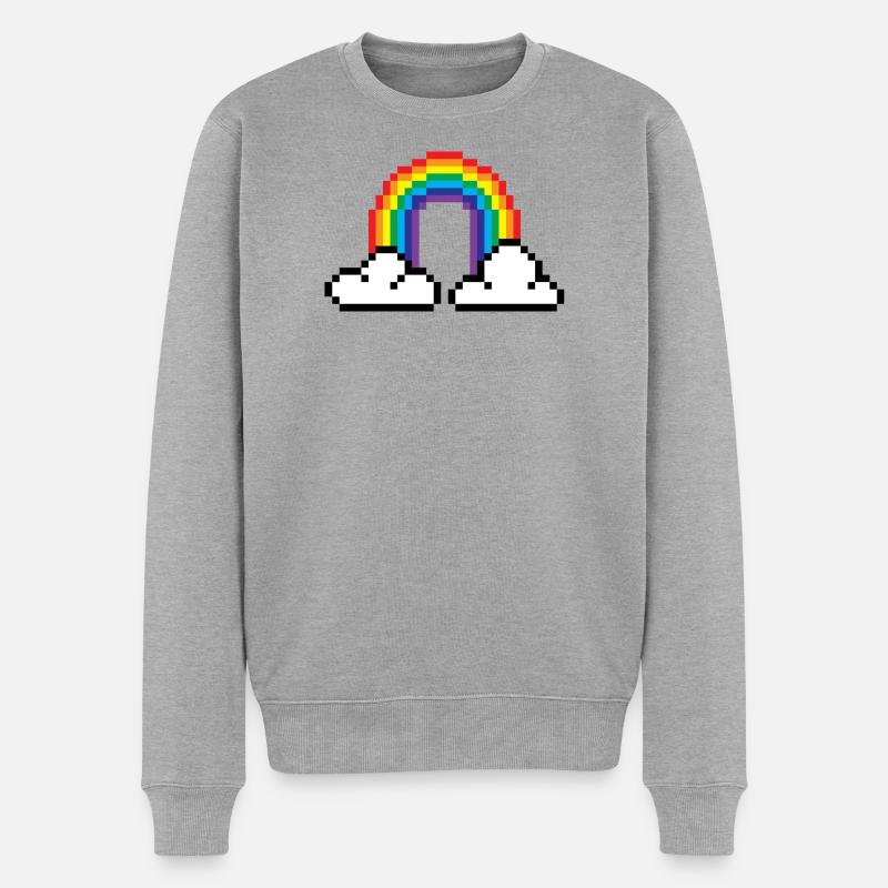 Pixel Regenbogen - Männer Premium Bio Pullover - Grau meliert