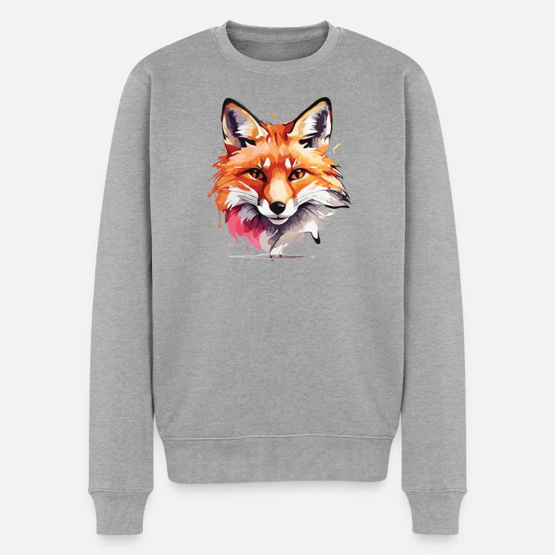 Aquarelle Fox - Pull Premium bio Homme - gris chiné