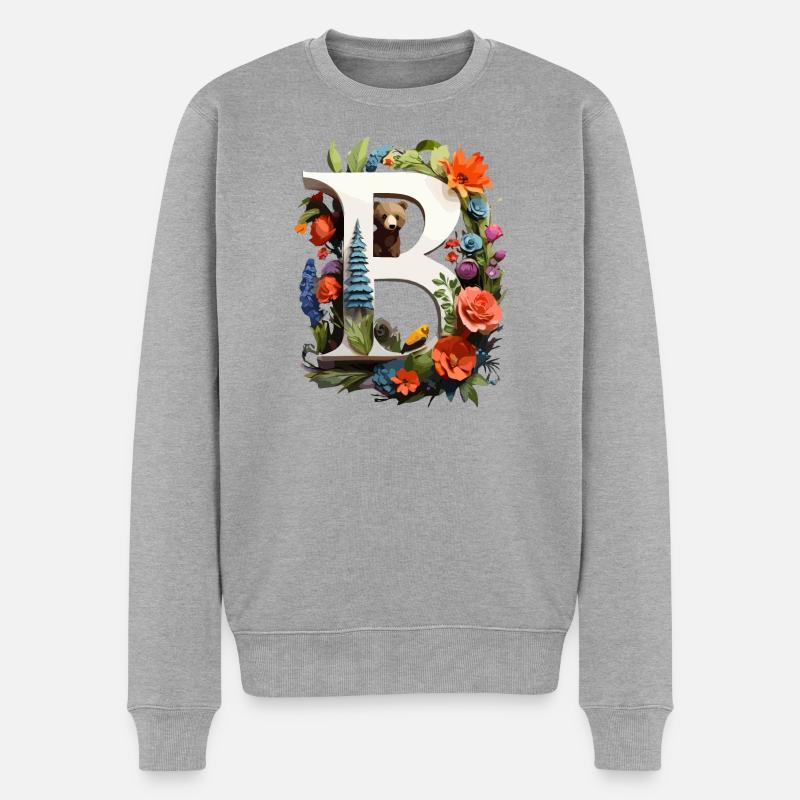 Frühlingsbauernhof Bär mit Blumen - Männer Premium Bio Pullover - Grau meliert