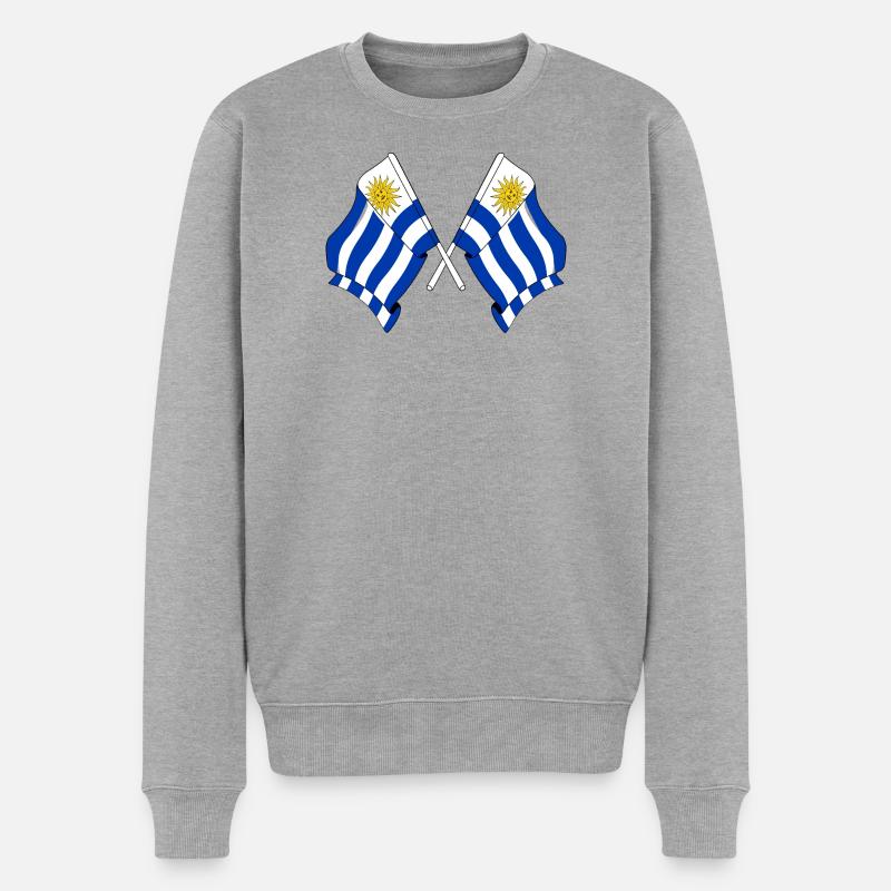 Deux drapeaux croisés de l’Uruguay - Pull Premium bio Homme - gris chiné