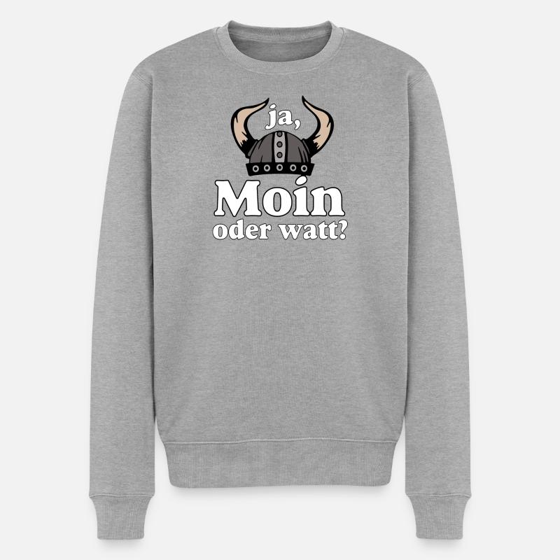 Ja Moin oder Watt? Nordisch Humor - Männer Premium Bio Pullover - Grau meliert