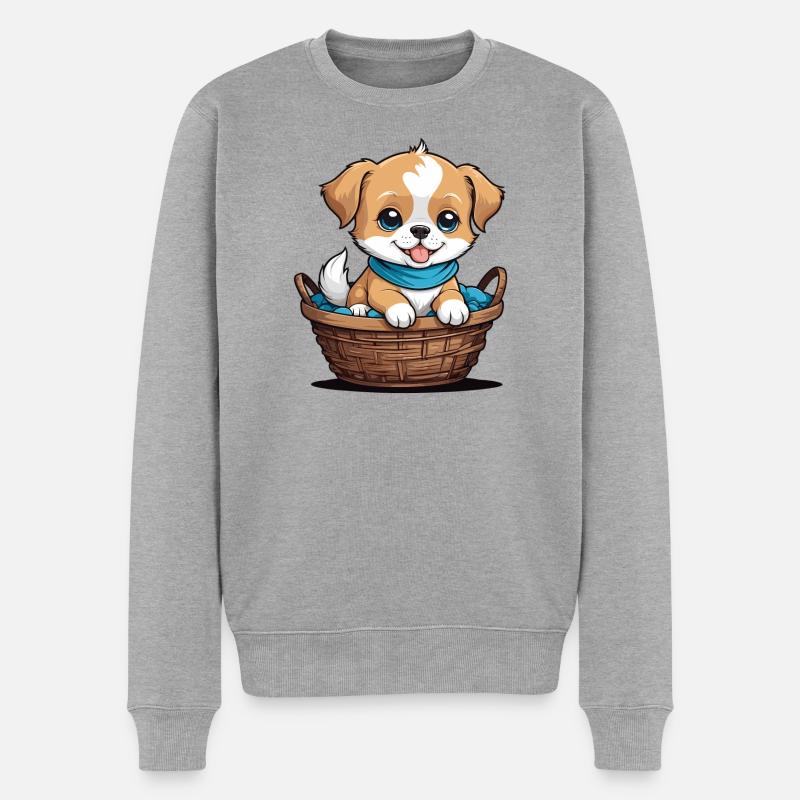 Süßer Hund im Hundekörbchen - Männer Premium Bio Pullover - Grau meliert