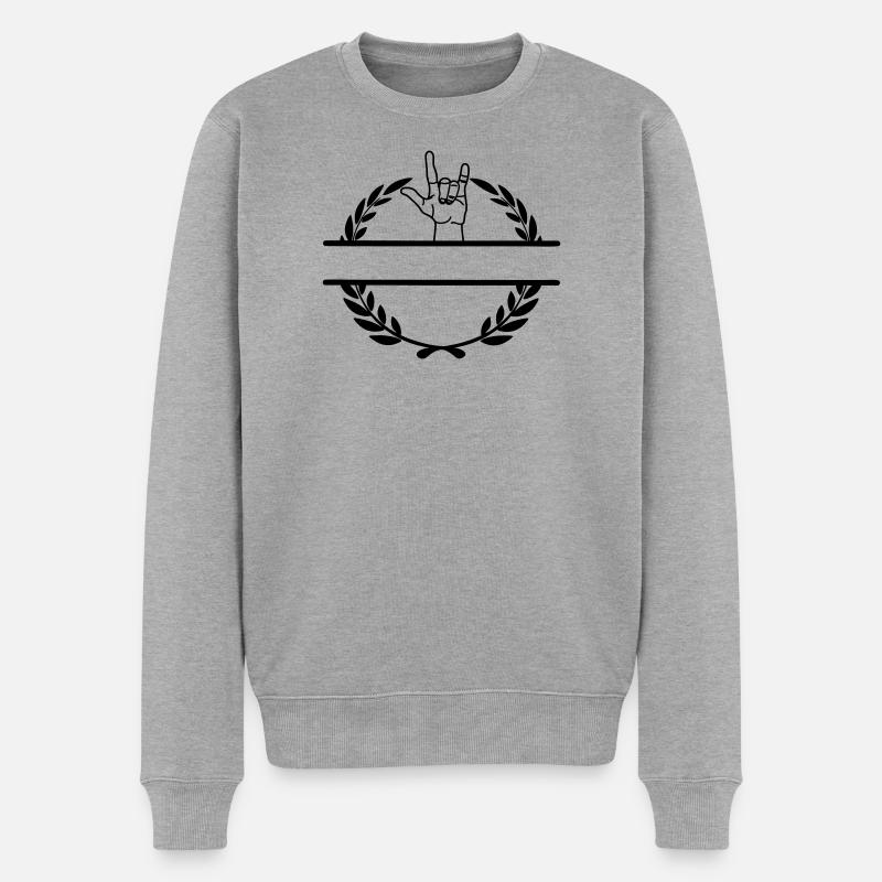 Handgeste des Respekts im Lorbeerkranz - Männer Premium Bio Pullover - Grau meliert