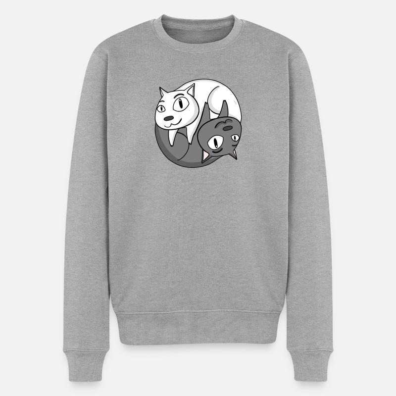 Yin Yang Katze - Männer Premium Bio Pullover - Grau meliert