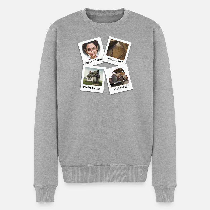 Anti-Angeber-Motiv - Männer Premium Bio Pullover - Grau meliert