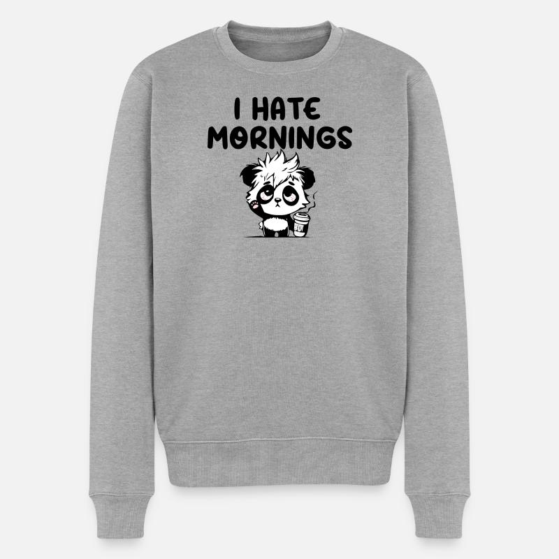 I hate mornings panda - Pull Premium bio Homme - gris chiné