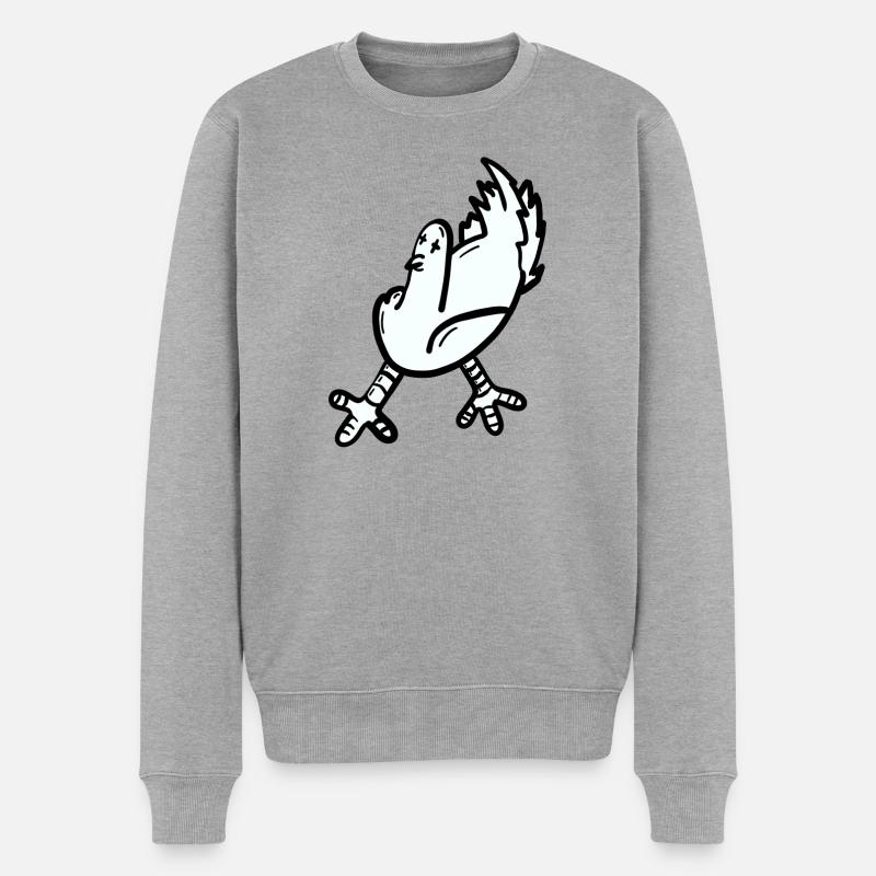 Ausdrucksstarker Cartoon-Huhn-Print - Männer Premium Bio Pullover - Grau meliert