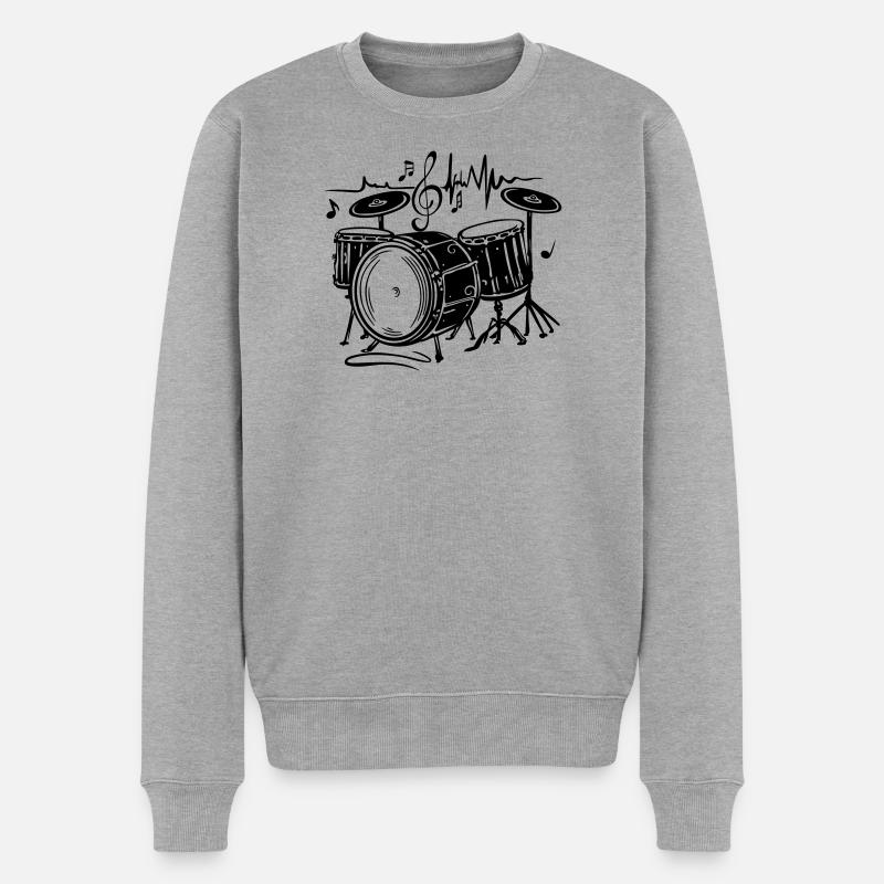 Schlagzeug Drums mit Herzschlag - Männer Premium Bio Pullover - Grau meliert