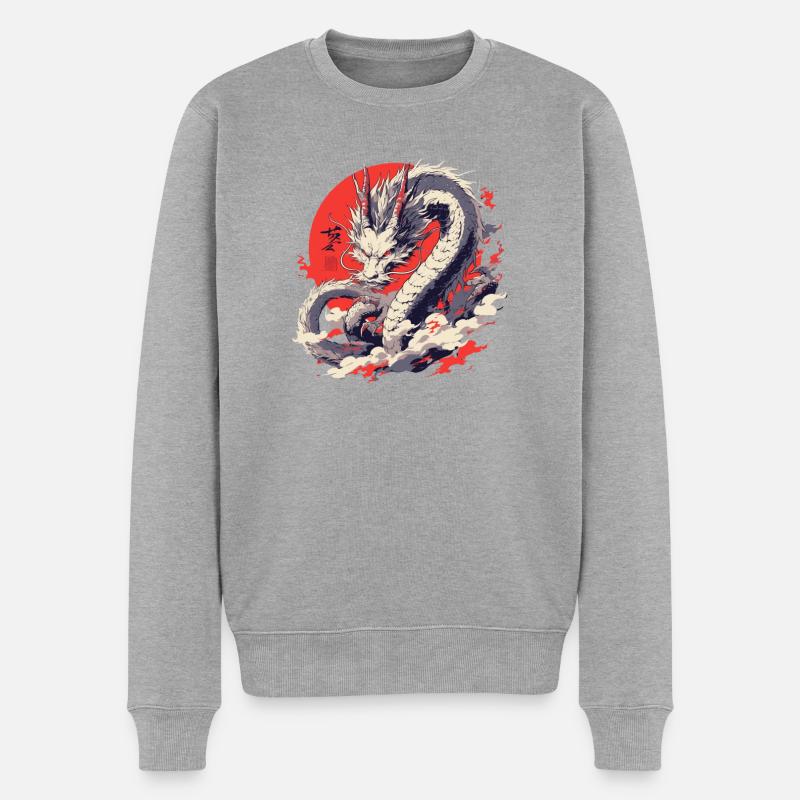 Chinesischer Weißer Drache - Männer Premium Bio Pullover - Grau meliert