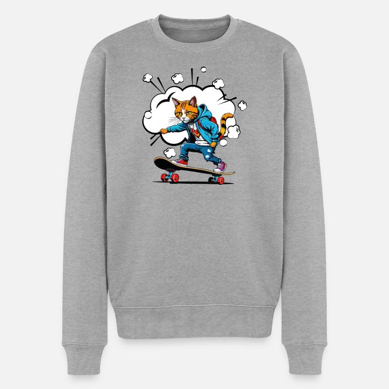 Skater-Kater: Das Skateboard-Abenteuer - Männer Premium Bio Pullover - Grau meliert