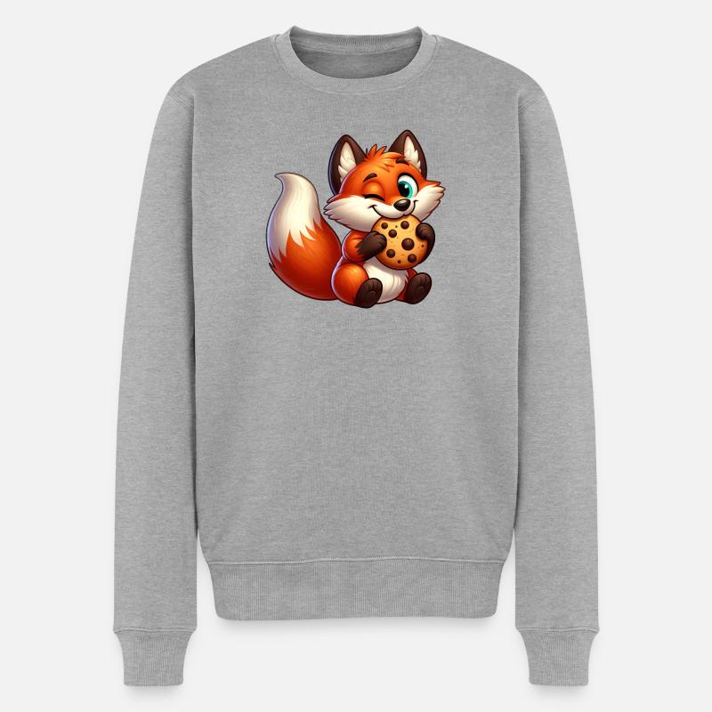 Süßer Rotfuchs mit Keks - Männer Premium Bio Pullover - Grau meliert