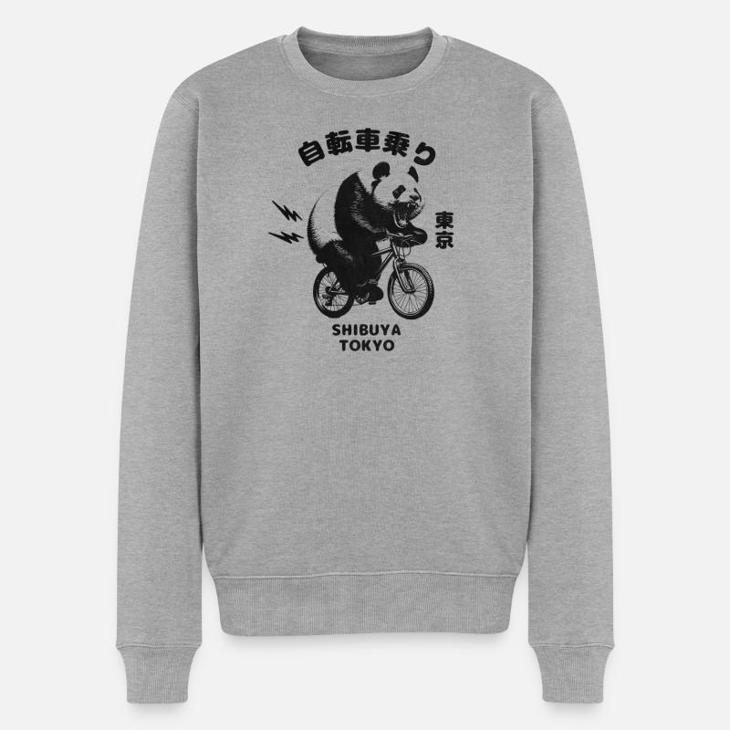 Radfahrender Panda Shibuya Tokyo - Männer Premium Bio Pullover - Grau meliert