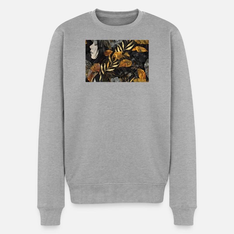 Schwarz-Gold Tropische Silhouette - Männer Premium Bio Pullover - Grau meliert