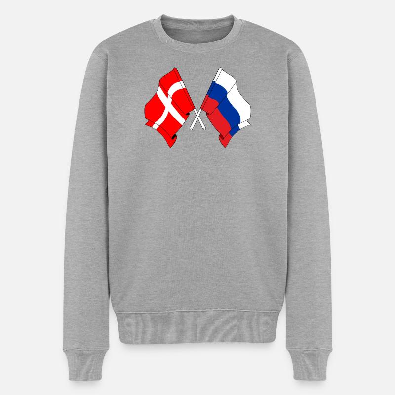 Drapeau Danemark, drapeau Russie - Pull Premium bio Homme - gris chiné