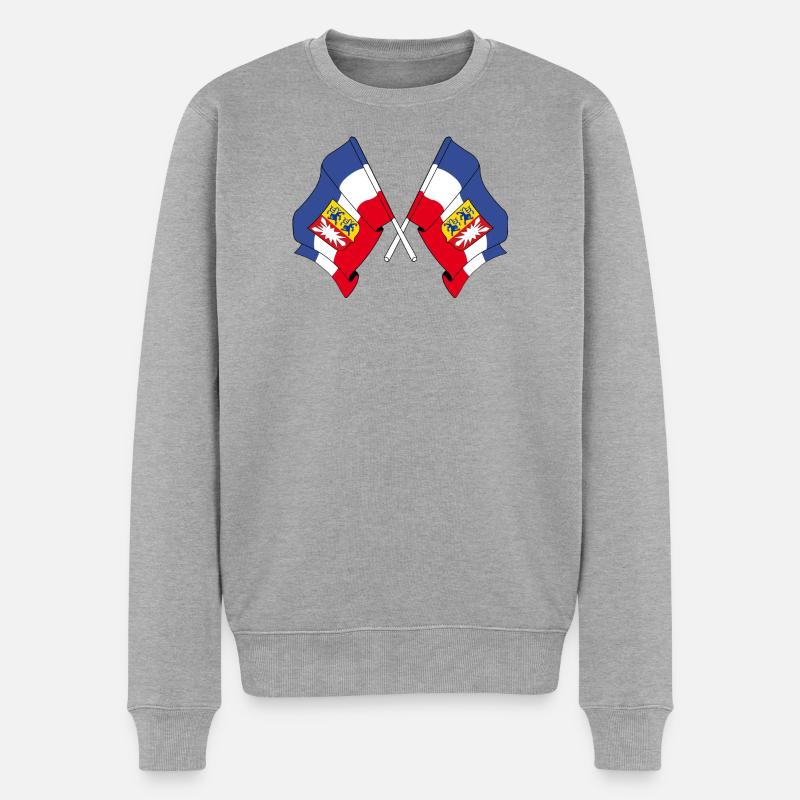 Zwei Flaggen Schleswig Holstein - Männer Premium Bio Pullover - Grau meliert