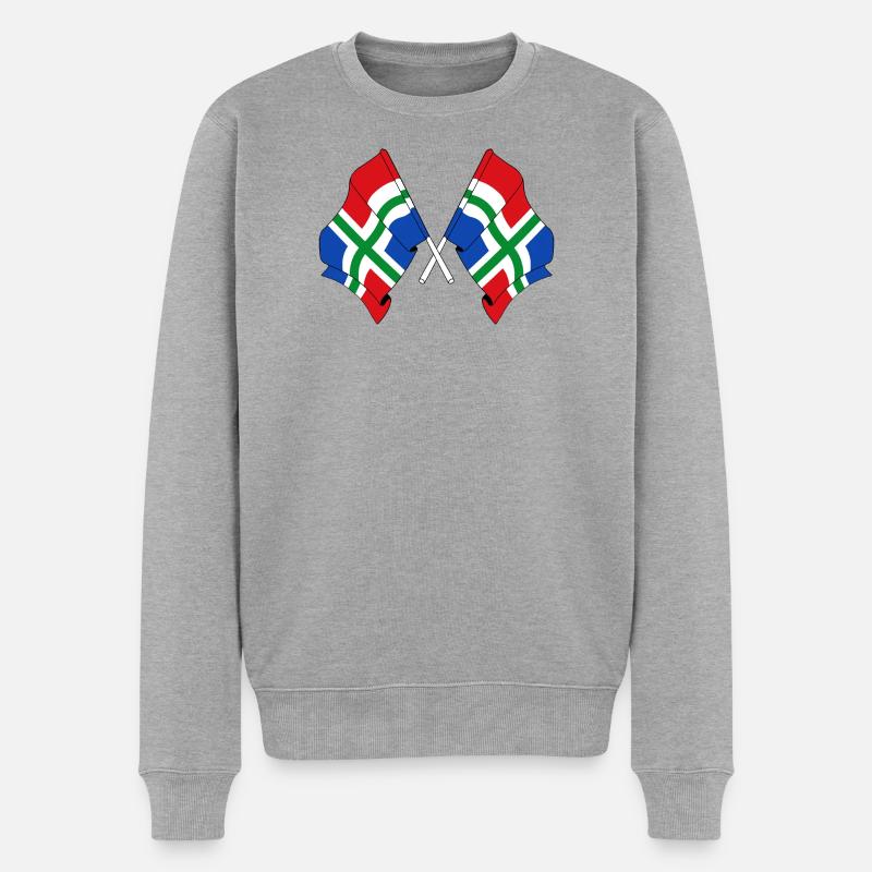 Zwei Flaggen der Provinz Groningen - Männer Premium Bio Pullover - Grau meliert