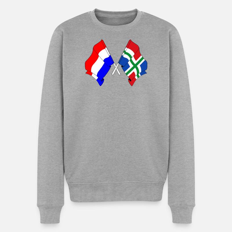 Drapeau Pays-Bas, Groningue - Pull Premium bio Homme - gris chiné