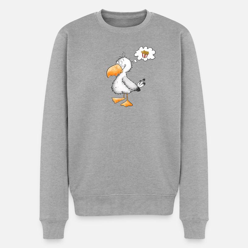 Möwe Will Meer Pommes - Männer Premium Bio Pullover - Grau meliert