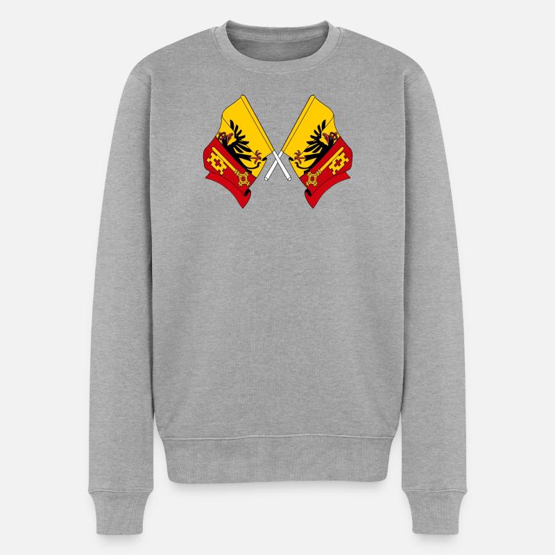 Zwei Flaggen Kanton Genf, Schweiz - Männer Premium Bio Pullover - Grau meliert